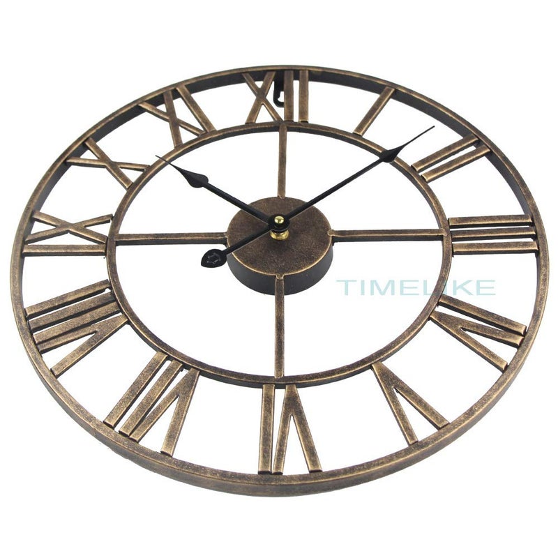 Timelike Large Roman Wall Clock, Rustic Vintage Metal Oversized Big Clock Home Living Room Art Decor (Gold, 16 Inch) - Image 3
